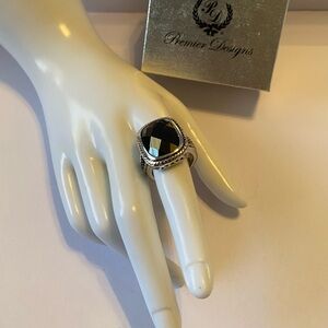 Premier Designs ‘Jules’ Onyx and Silver Size 9 Statement Ring
